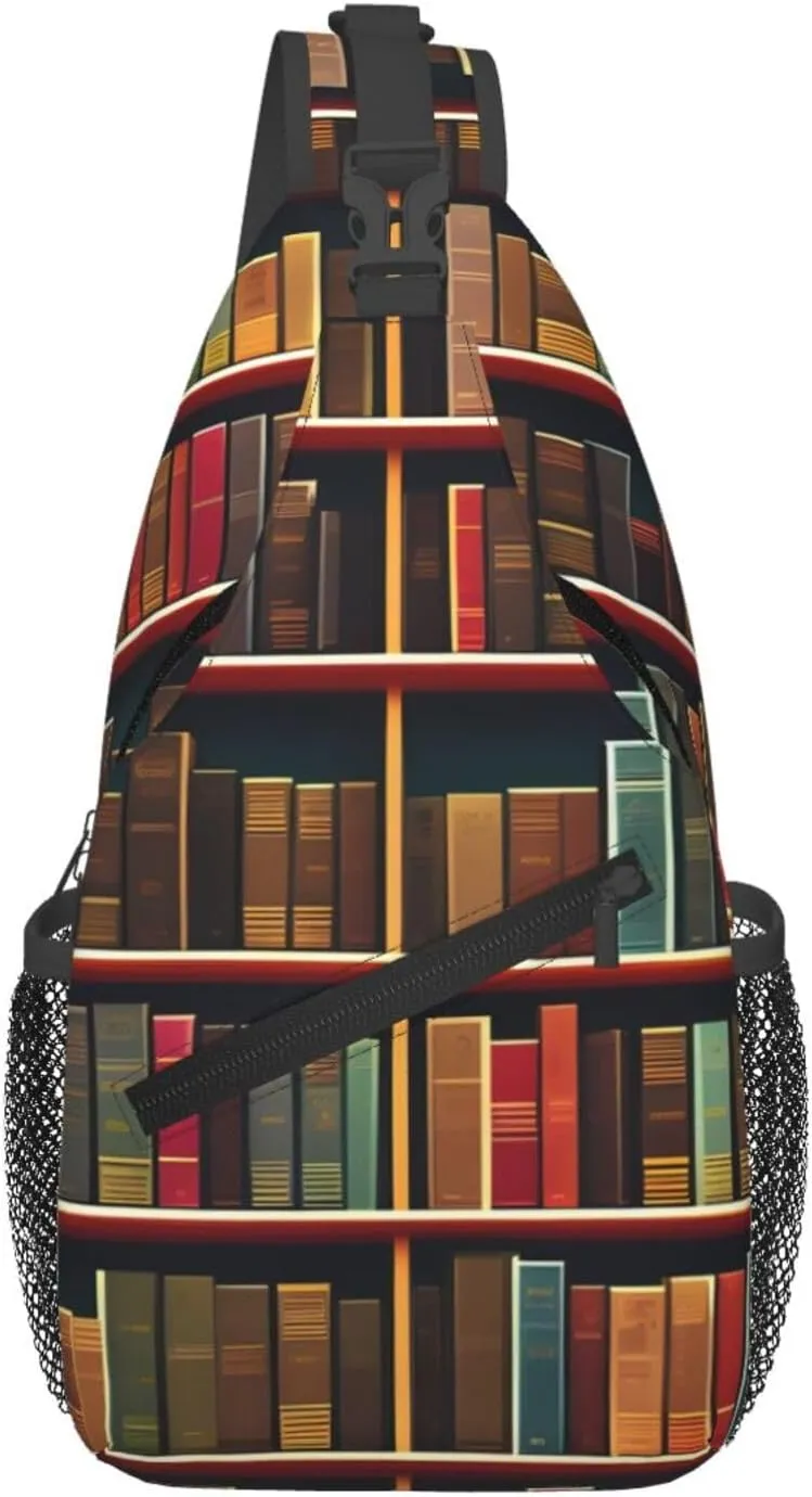 Library Bookshelf Book Foldie Crossbody Bag - Anti Theft Crossbody Bags and Small Sling Bags for Men and Women