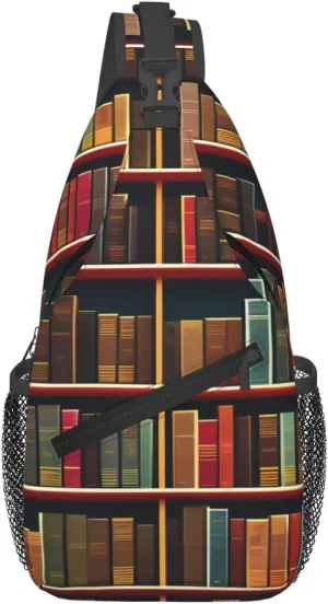 Library Bookshelf Book Foldie Crossbody Bag - Anti Theft Crossbody Bags and Small Sling Bags for Men and Women