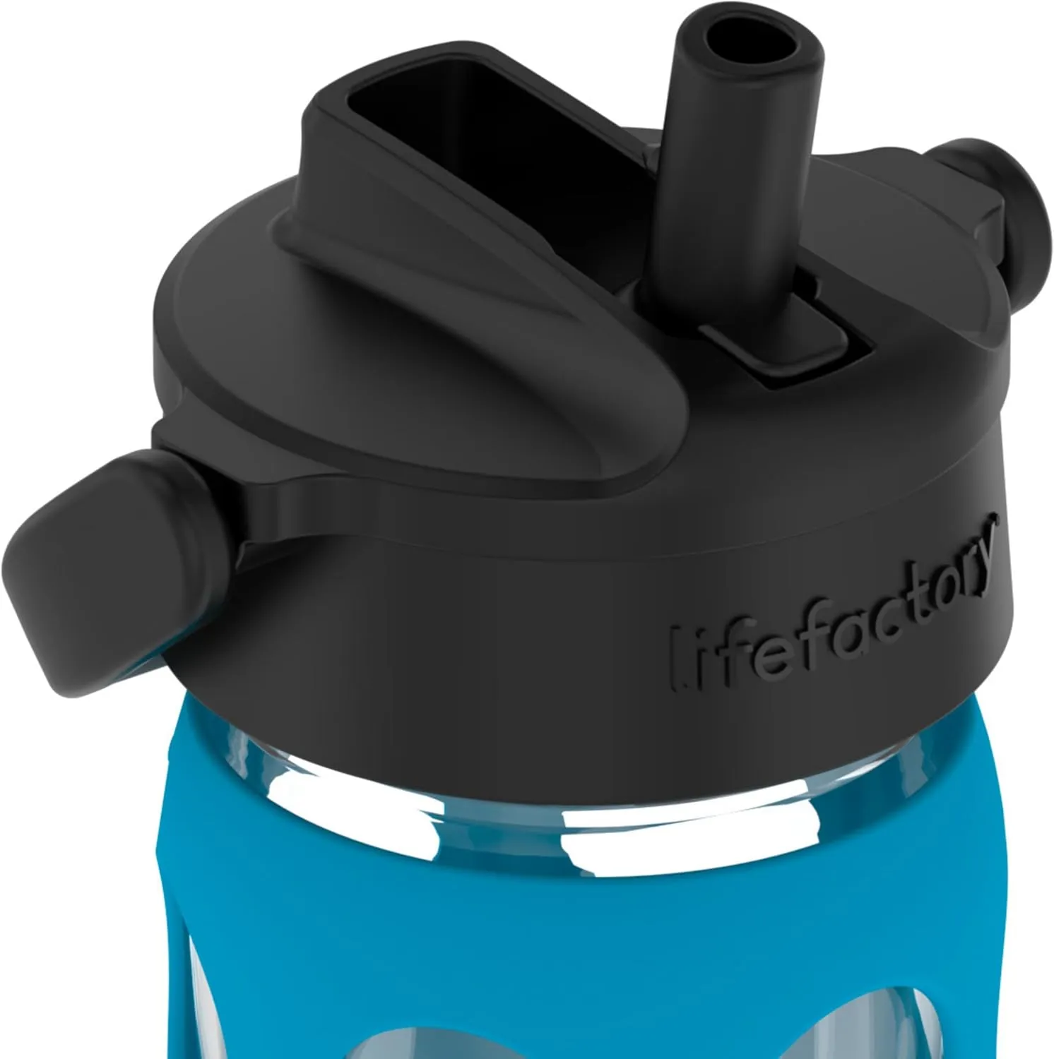 Lifefactory 16-Ounce Glass Water Bottle with Pivot Straw Cap and Protective Silicone Sleeve, Teal Lake