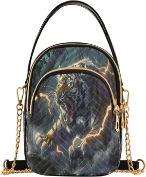 Lightning Tiger Roar Crossbody Handbags for Women Casual Leather Shoulder Phone Purse