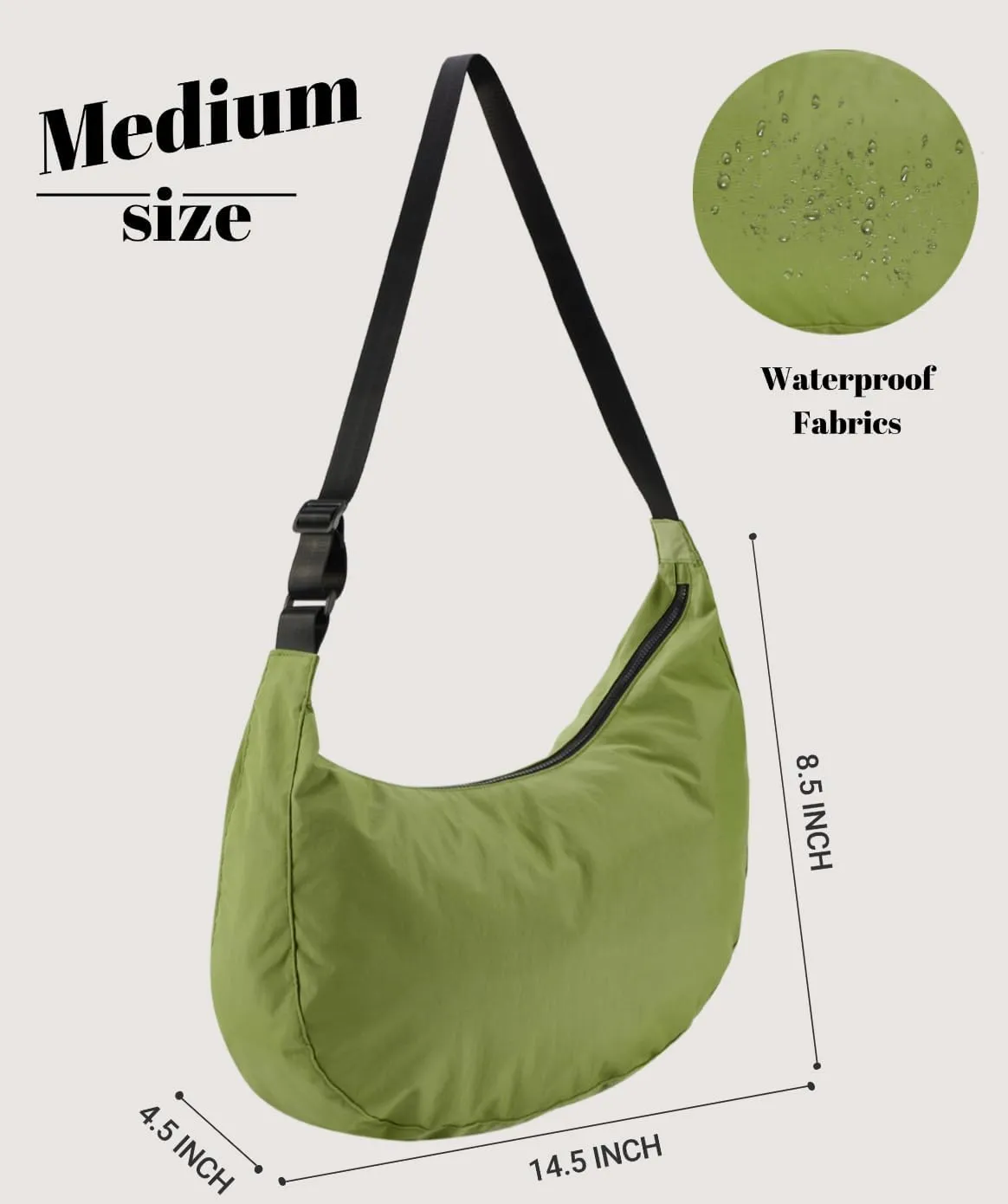 Lightweight Nylon Crescent Crossbody Bag for Women Adjustable Strap Water-Resistant Everyday Purse