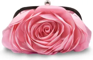 Little Floral Clutch Purse for Women - Elegant Rose Petal Evening Bag with Detachable Chain for Wedding, Gala, Prom