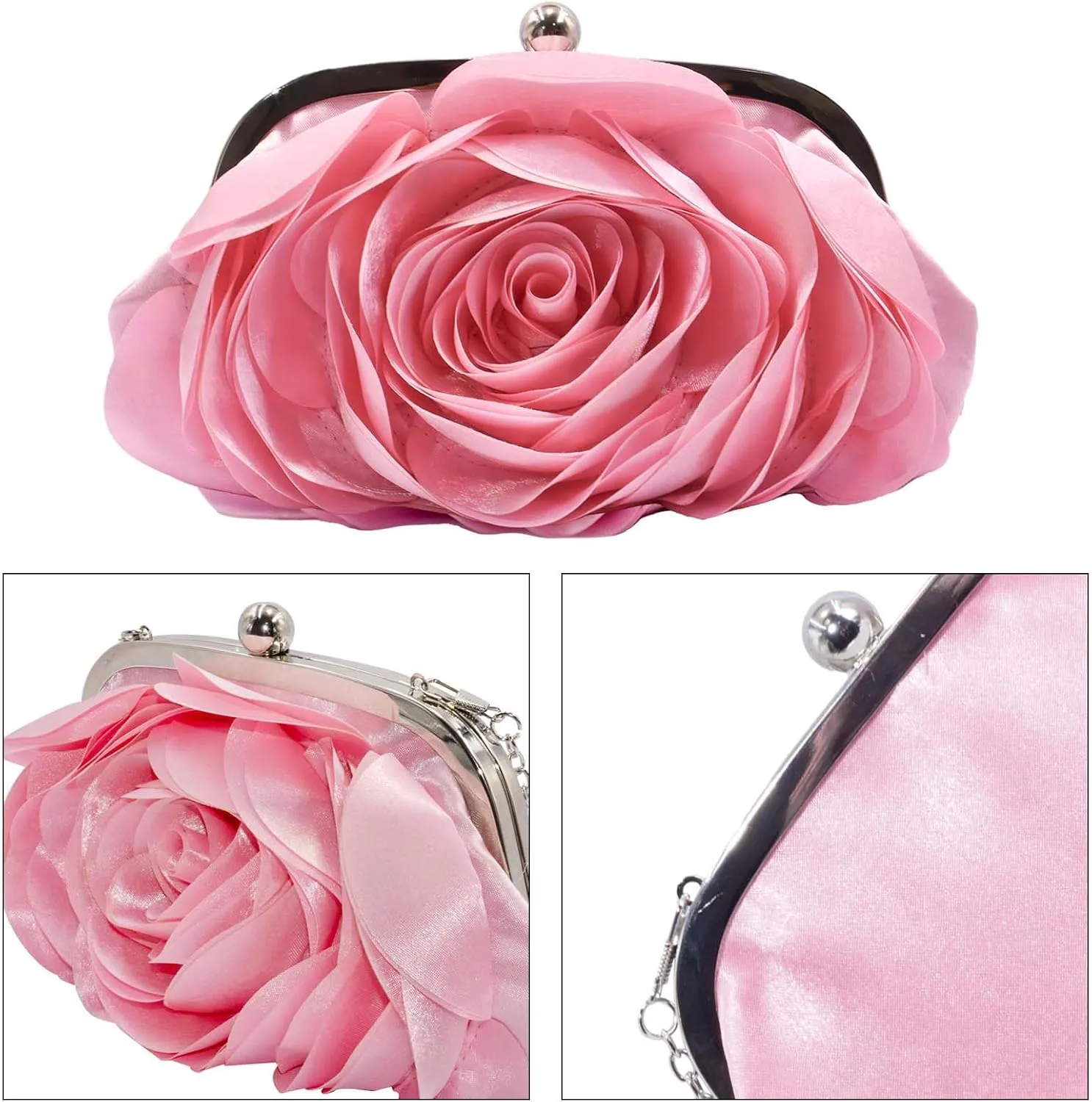 Little Floral Clutch Purse for Women - Elegant Rose Petal Evening Bag with Detachable Chain for Wedding, Gala, Prom