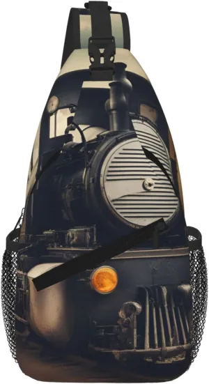 Locomotive Fashion Print Crossbody Chest Bag - Adjustable Strap For Hiking And Working