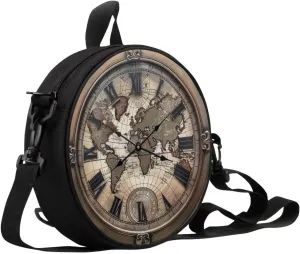 Lotusorchid Clock Print Round Crossbody Purse for Women Circle Bag Small Round Shoulder Purse (Not Real Clock)