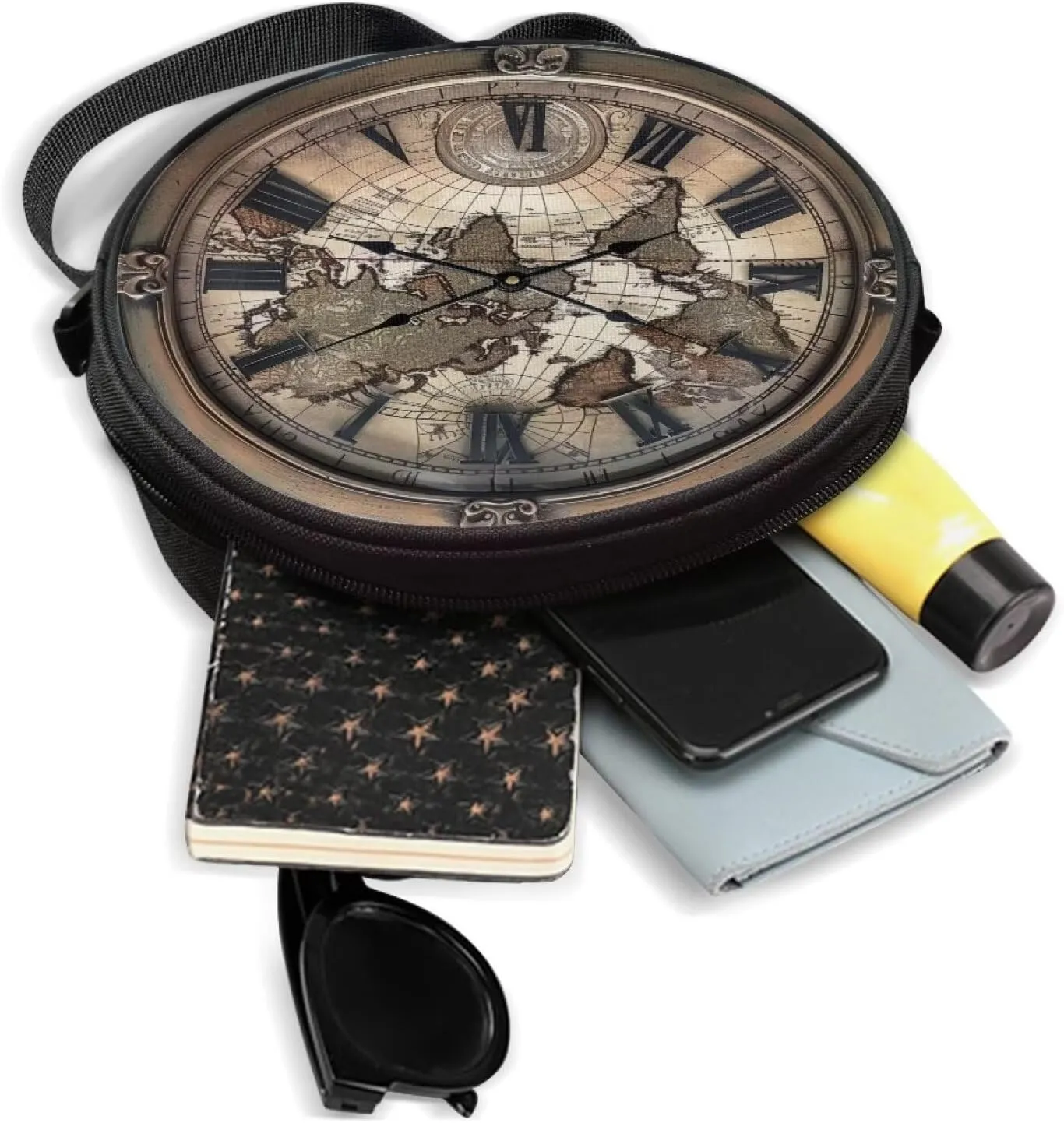 Lotusorchid Clock Print Round Crossbody Purse for Women Circle Bag Small Round Shoulder Purse (Not Real Clock)