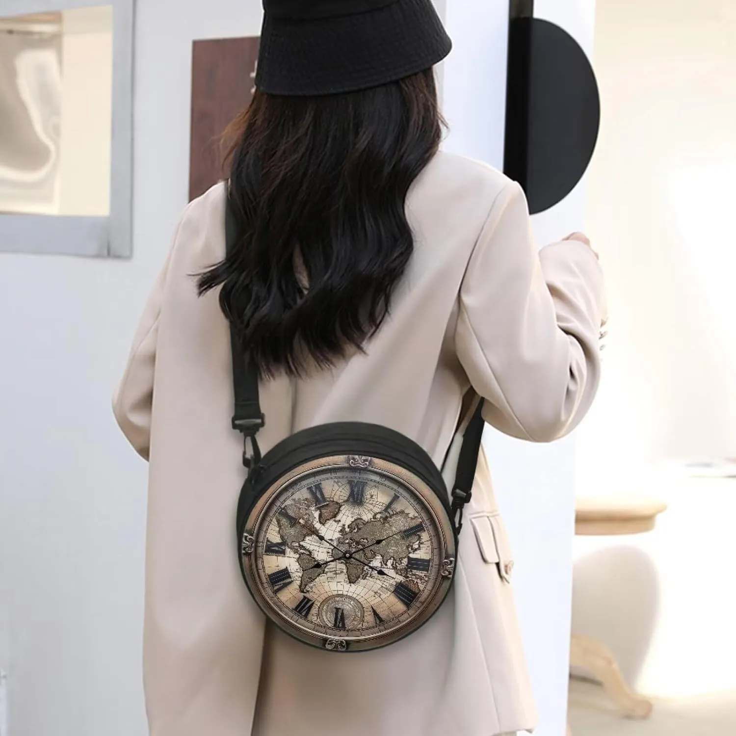 Lotusorchid Clock Print Round Crossbody Purse for Women Circle Bag Small Round Shoulder Purse (Not Real Clock)