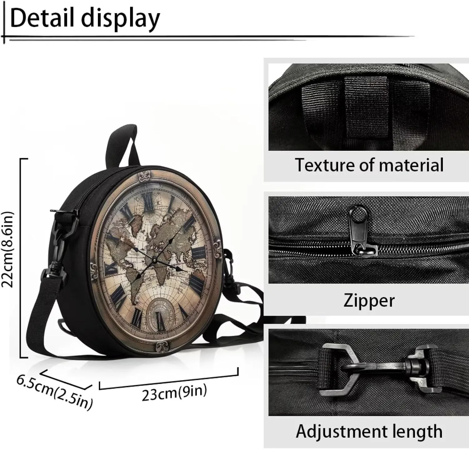 Lotusorchid Clock Print Round Crossbody Purse for Women Circle Bag Small Round Shoulder Purse (Not Real Clock)