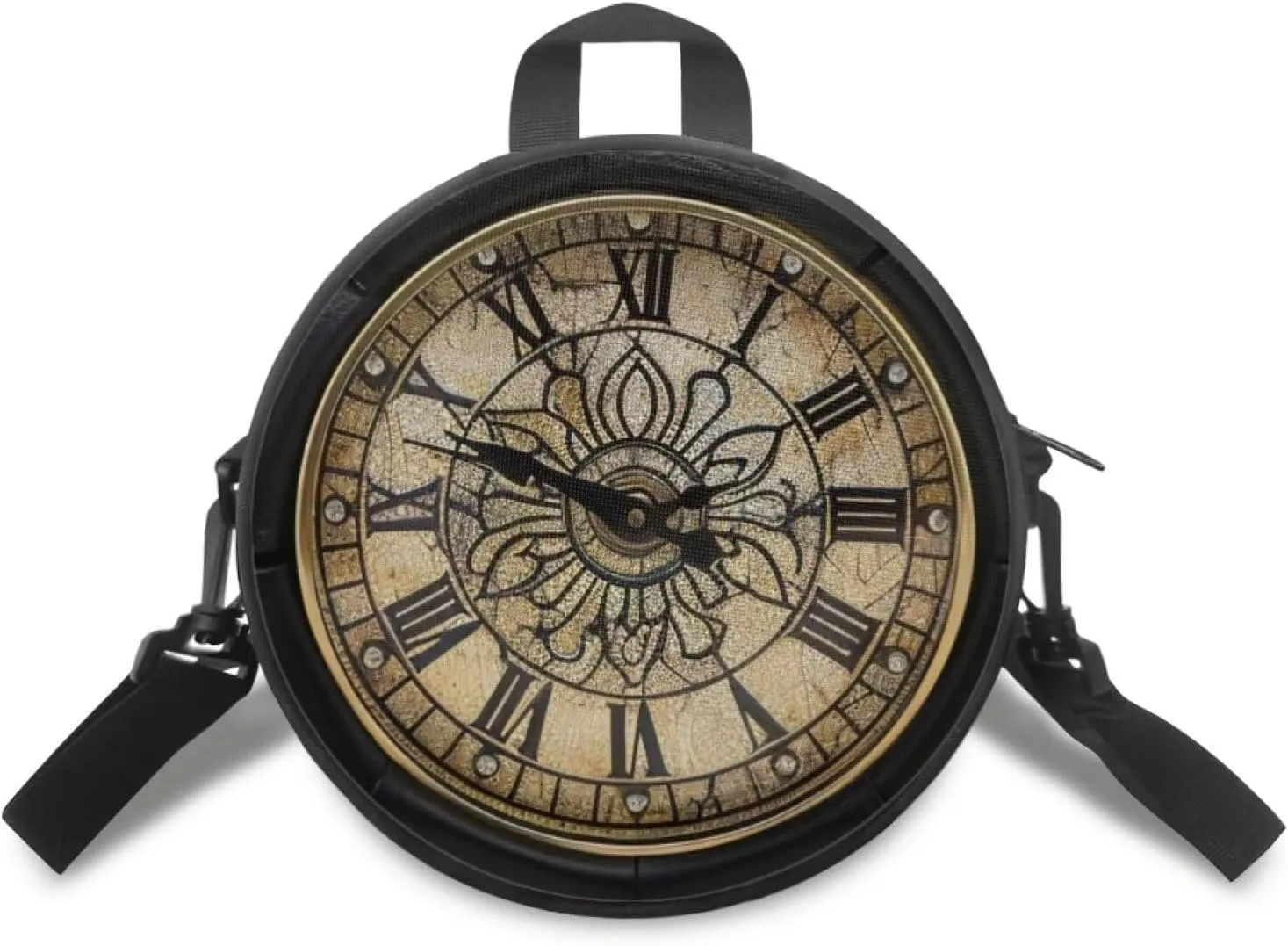 Lotusorchid Clock Print Small Crossbody Bag Round Purse Circle Shoulder Purse for Party Work (Not Real Clock)