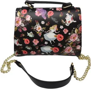 Loungefly Disney Alice in Wonderland Allover Floral Print Crossbody Satchel Handbag Purse