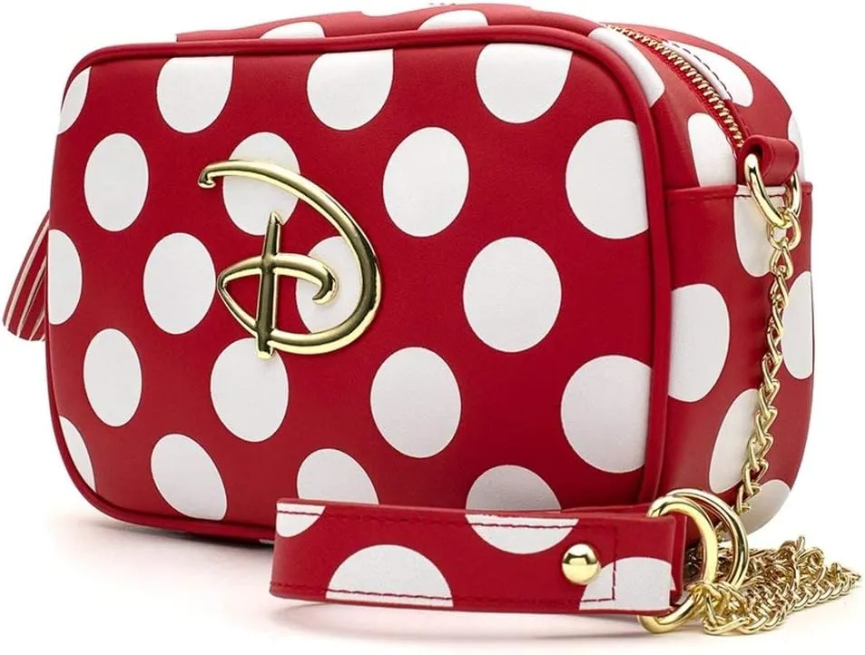 Loungefly x Disney Mickey and Minnie Mouse Inspired Polka-Dot Crossbody Purse (One Size, Red/White)