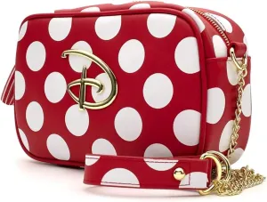 Loungefly x Disney Mickey and Minnie Mouse Inspired Polka-Dot Crossbody Purse (One Size, Red/White)