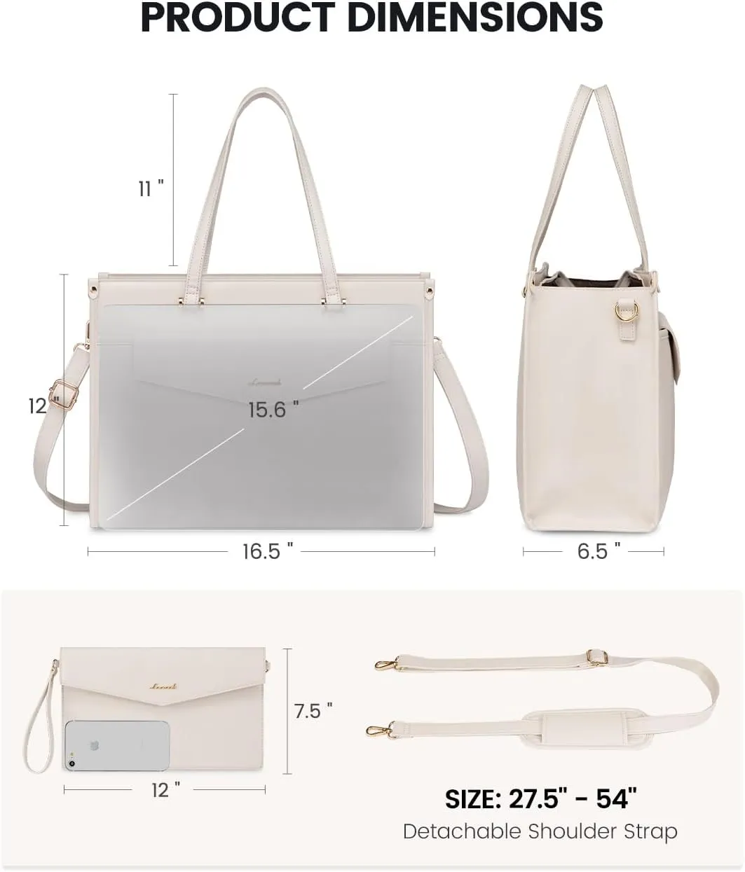 LOVEVOOK Laptop Bag for Women, 15.6'' Laptop Tote Purse 2-in-1 Professional Work Bag Business Briefcase with Clutch Purse, Waterproof Leather Computer Handbag for Teacher Office Travel