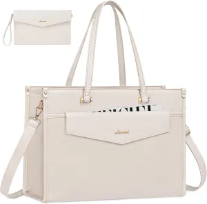LOVEVOOK Laptop Bag for Women, 15.6'' Laptop Tote Purse 2-in-1 Professional Work Bag Business Briefcase with Clutch Purse, Waterproof Leather Computer Handbag for Teacher Office Travel