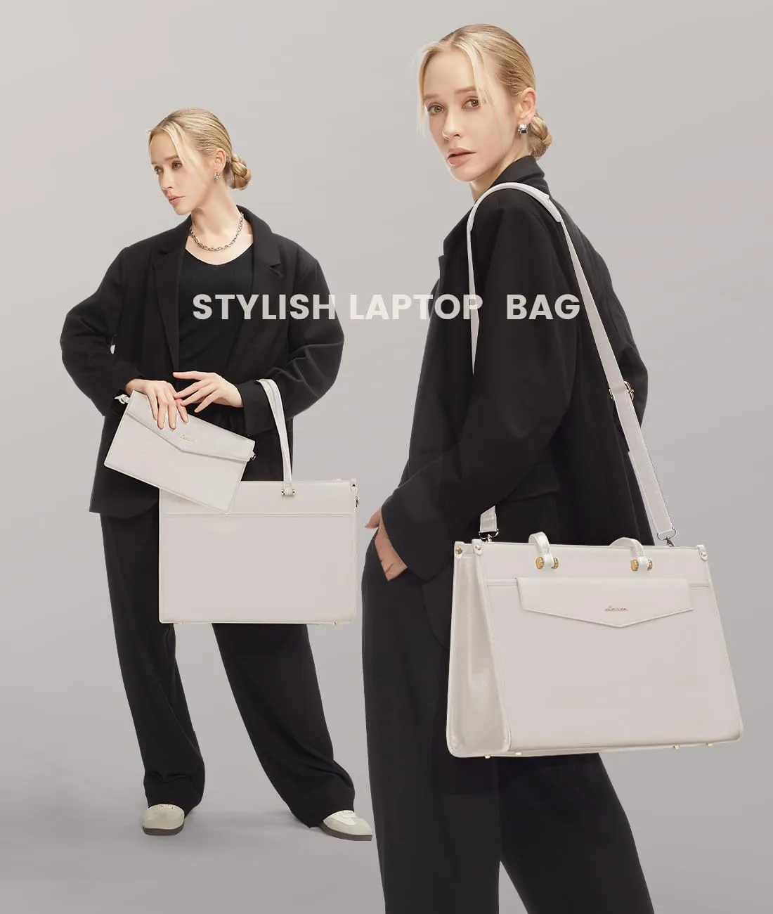 LOVEVOOK Laptop Bag for Women, 15.6'' Laptop Tote Purse 2-in-1 Professional Work Bag Business Briefcase with Clutch Purse, Waterproof Leather Computer Handbag for Teacher Office Travel