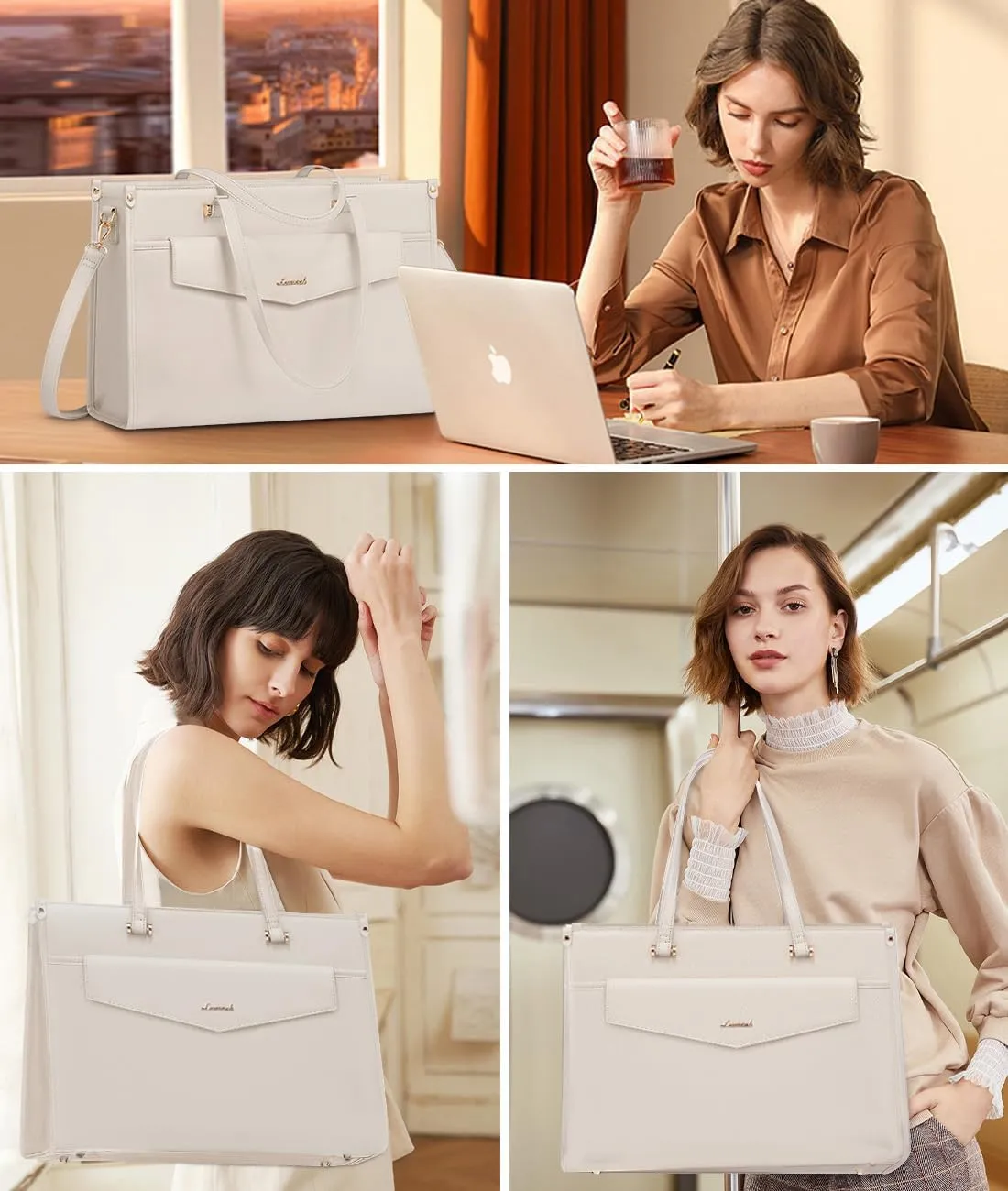LOVEVOOK Laptop Bag for Women, 15.6'' Laptop Tote Purse 2-in-1 Professional Work Bag Business Briefcase with Clutch Purse, Waterproof Leather Computer Handbag for Teacher Office Travel