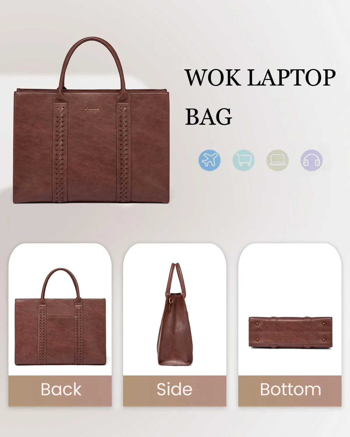 LOVEVOOK Laptop Tote Bag for Women, Vintage Leather Work Bags 15.6 inch Laptop Bag, Waterproof Professional Computer Bag Business Office Briefcase Large Shoulder Bag Handbag