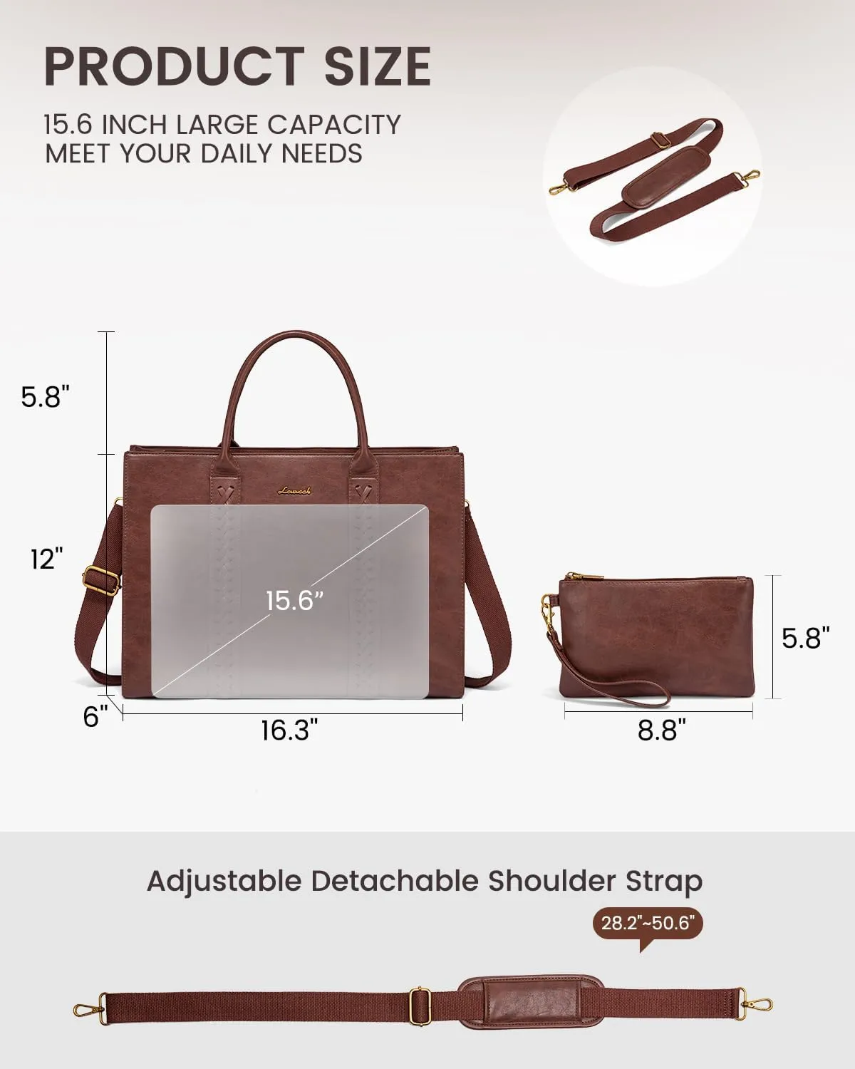 LOVEVOOK Laptop Tote Bag for Women, Vintage Leather Work Bags 15.6 inch Laptop Bag, Waterproof Professional Computer Bag Business Office Briefcase Large Shoulder Bag Handbag