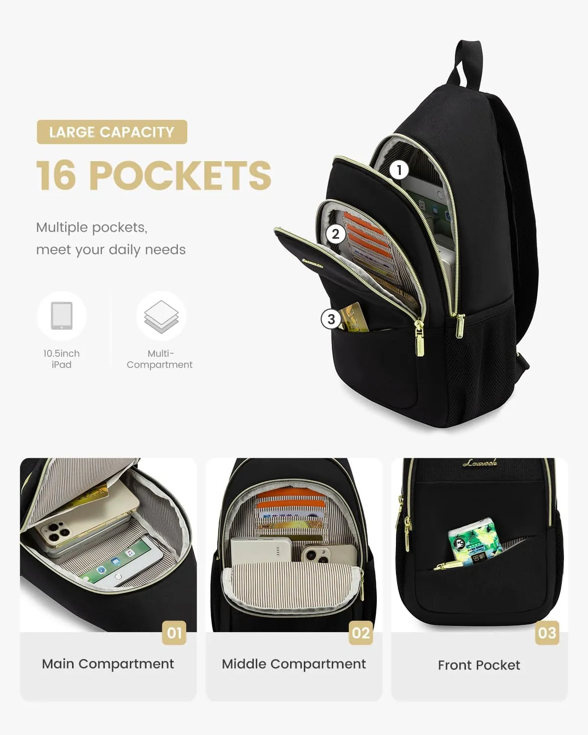 LOVEVOOK Sling Bag for Women, Convertible Crossbody Backpack, Small Diaper Hiking Daypack, Water-resistant Travel Shoulder Chest Bag, Black