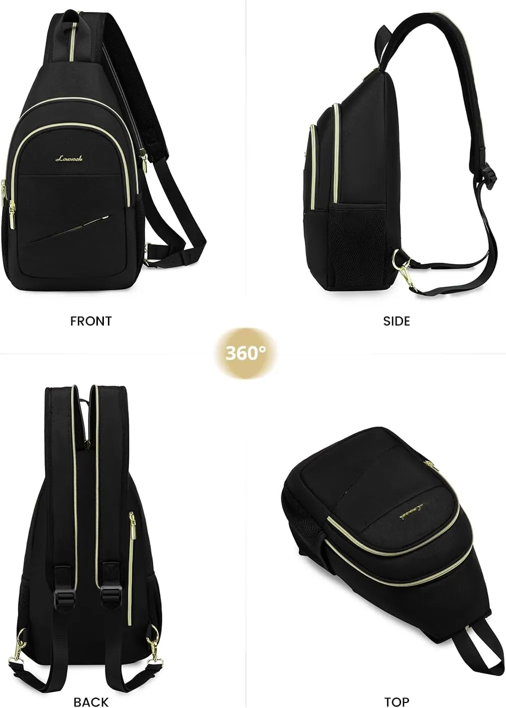 LOVEVOOK Sling Bag for Women, Convertible Crossbody Backpack, Small Diaper Hiking Daypack, Water-resistant Travel Shoulder Chest Bag, Black