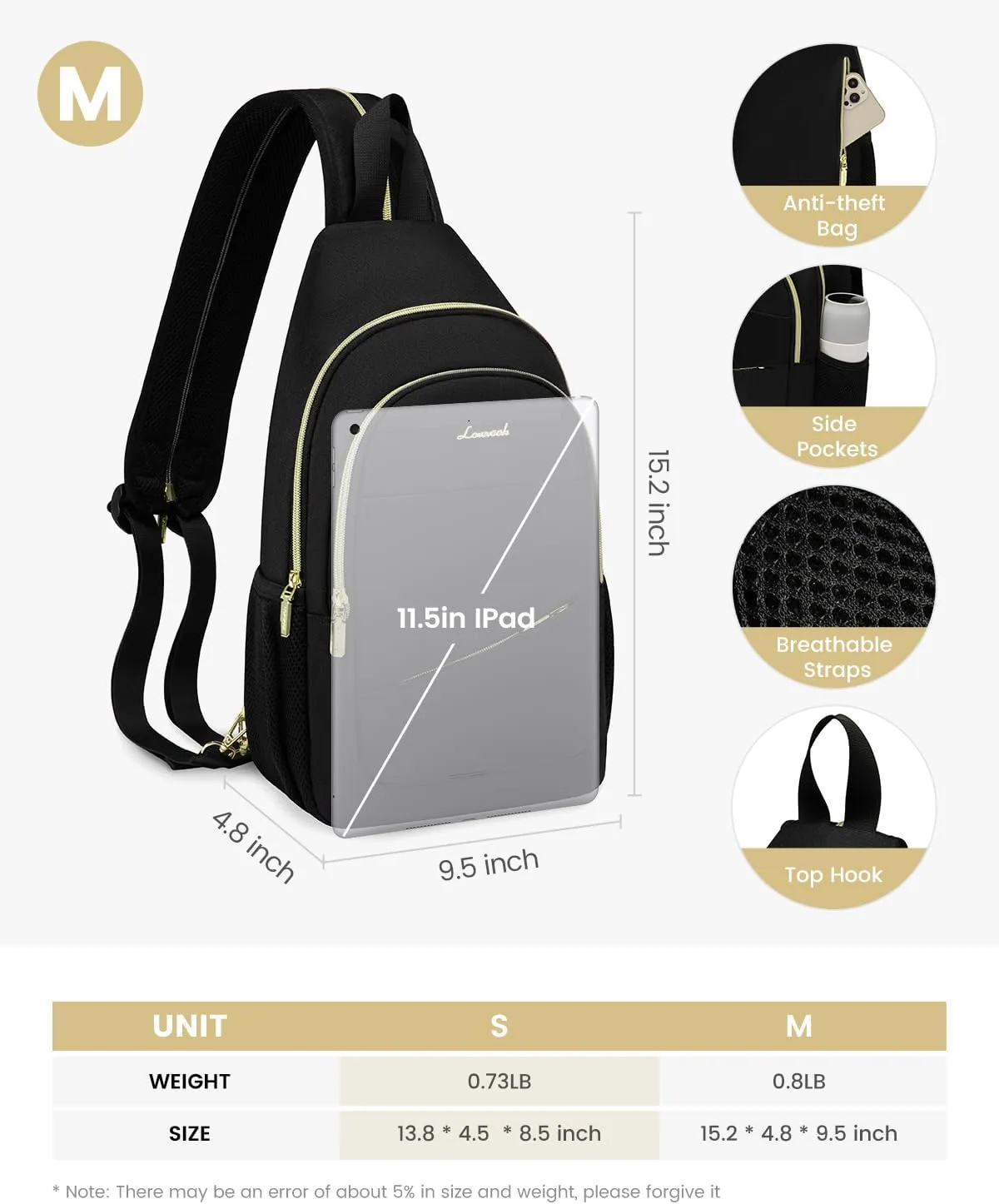 LOVEVOOK Sling Bag for Women, Convertible Crossbody Backpack, Small Diaper Hiking Daypack, Water-resistant Travel Shoulder Chest Bag, Black