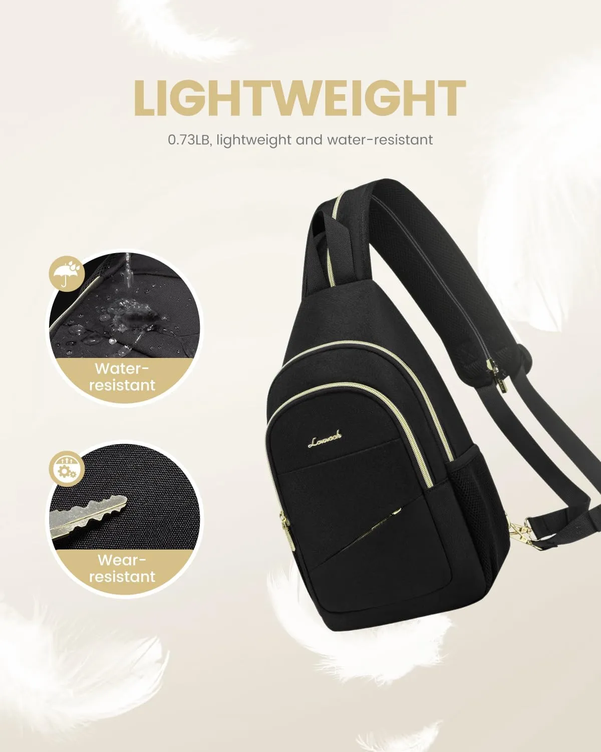 LOVEVOOK Sling Bag for Women, Convertible Crossbody Backpack, Small Diaper Hiking Daypack, Water-resistant Travel Shoulder Chest Bag, Black