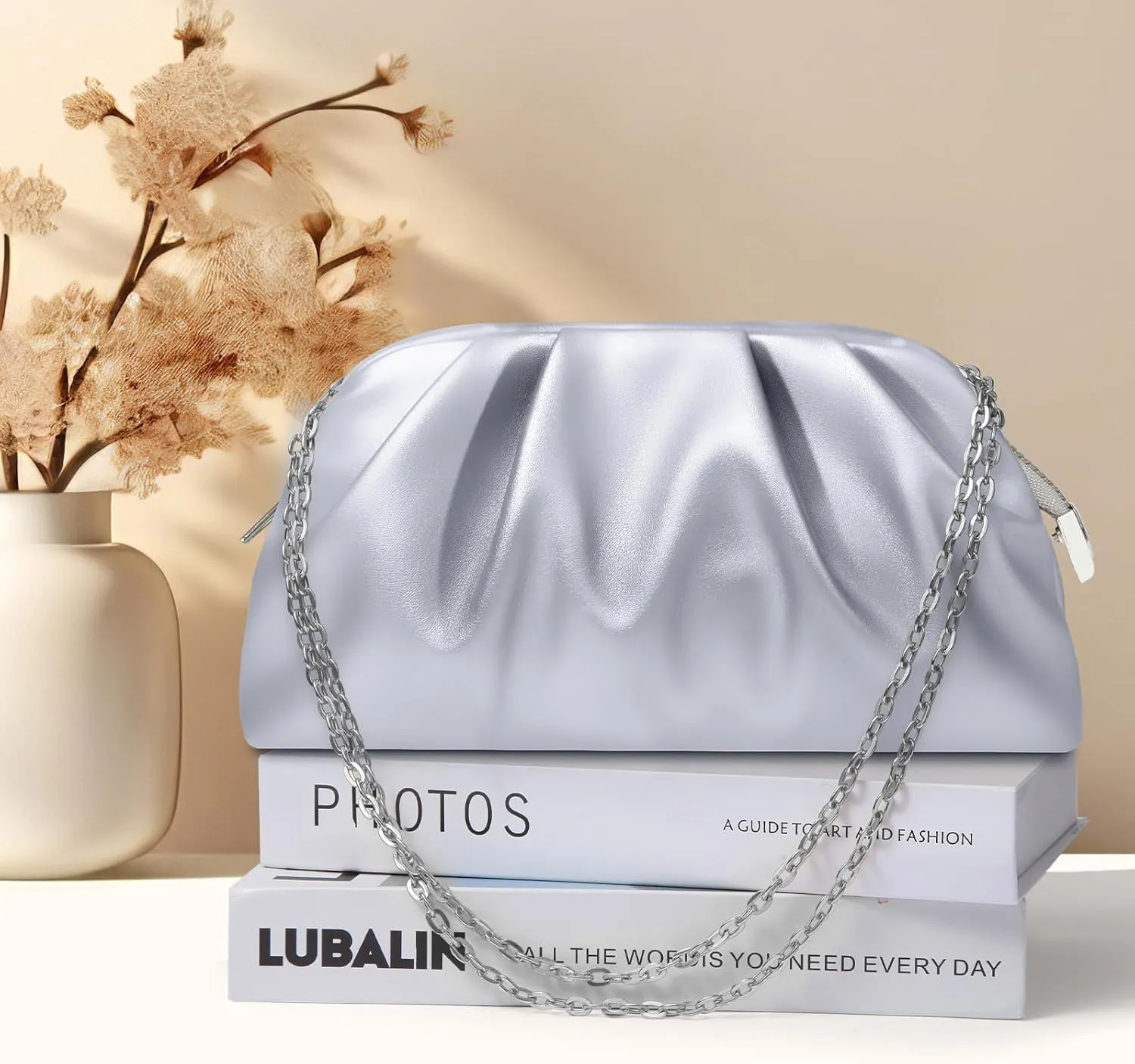 lovyoCoCo Clutch Purse for Women Soft Pleated PU Wedding Clutch, Elegant Evening Bag for Galas, Proms,Cocktail Parties