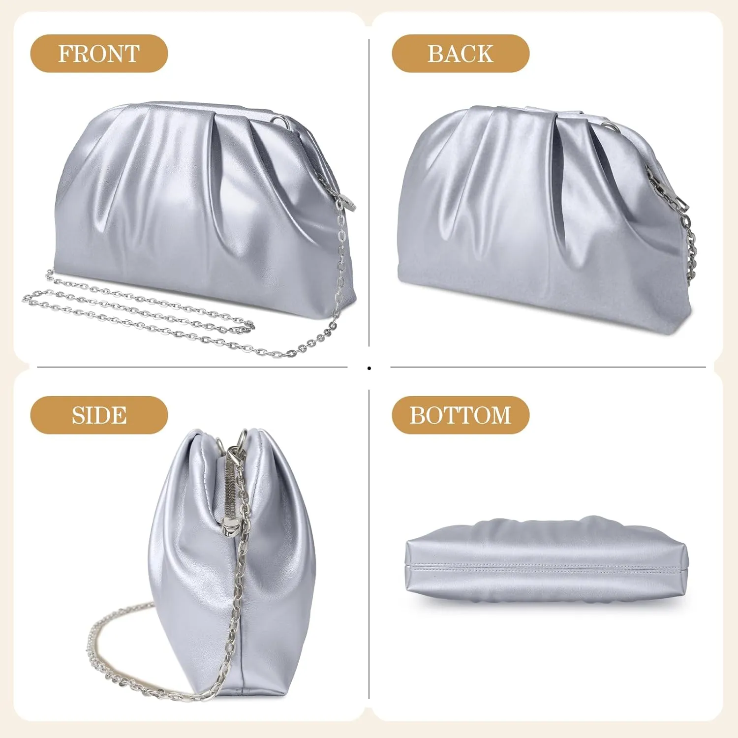 lovyoCoCo Clutch Purse for Women Soft Pleated PU Wedding Clutch, Elegant Evening Bag for Galas, Proms,Cocktail Parties
