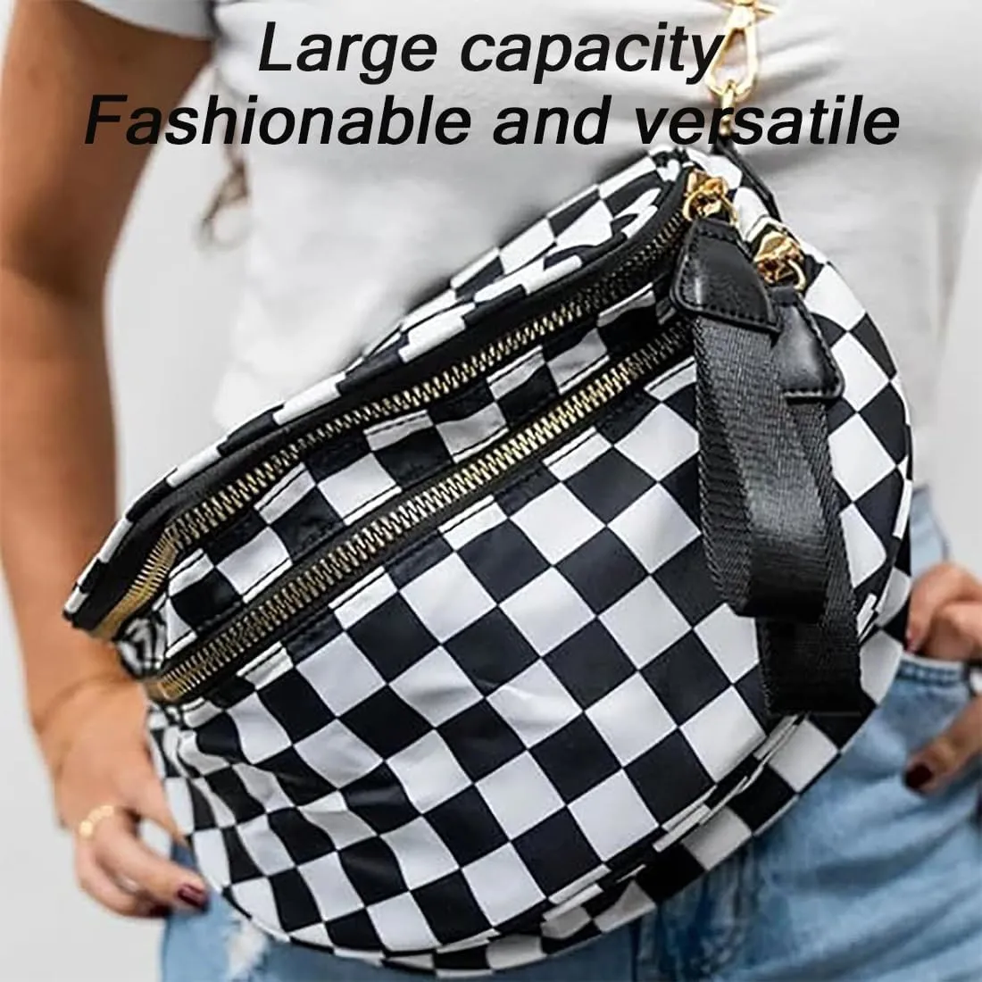 Lumeva Checkered Bum Bag, 2025 New Checkered Crossbody Bag for Women, Spacious Stylish Bumbag with Shoulder Straps (E)