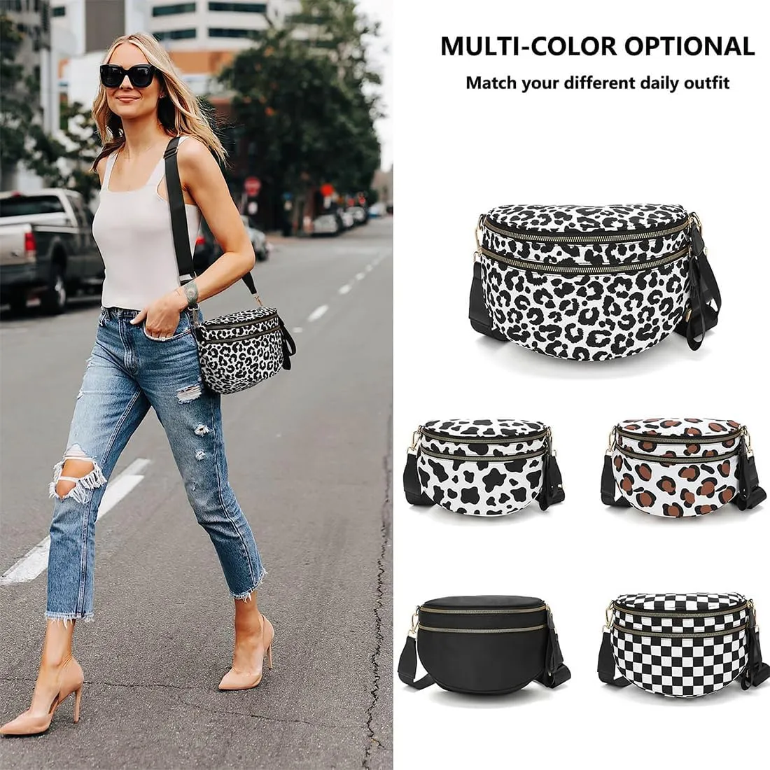 Lumeva Checkered Bum Bag, 2025 New Checkered Crossbody Bag for Women, Spacious Stylish Bumbag with Shoulder Straps (E)