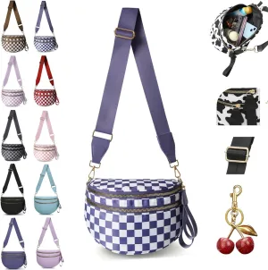 Lumeva Checkered Bum Bag, 2025 New Checkered Crossbody Bag for Women, Spacious Stylish Bumbag with Shoulder Straps (E)