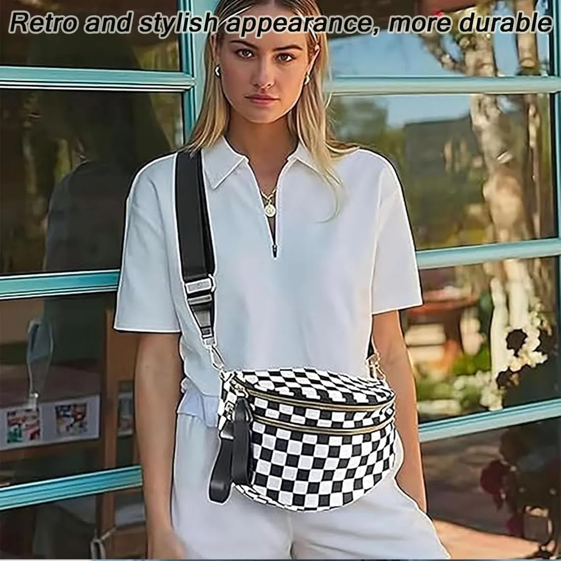 Lumeva Checkered Bum Bag, 2025 New Checkered Crossbody Bag for Women, Spacious Stylish Bumbag with Shoulder Straps (E)