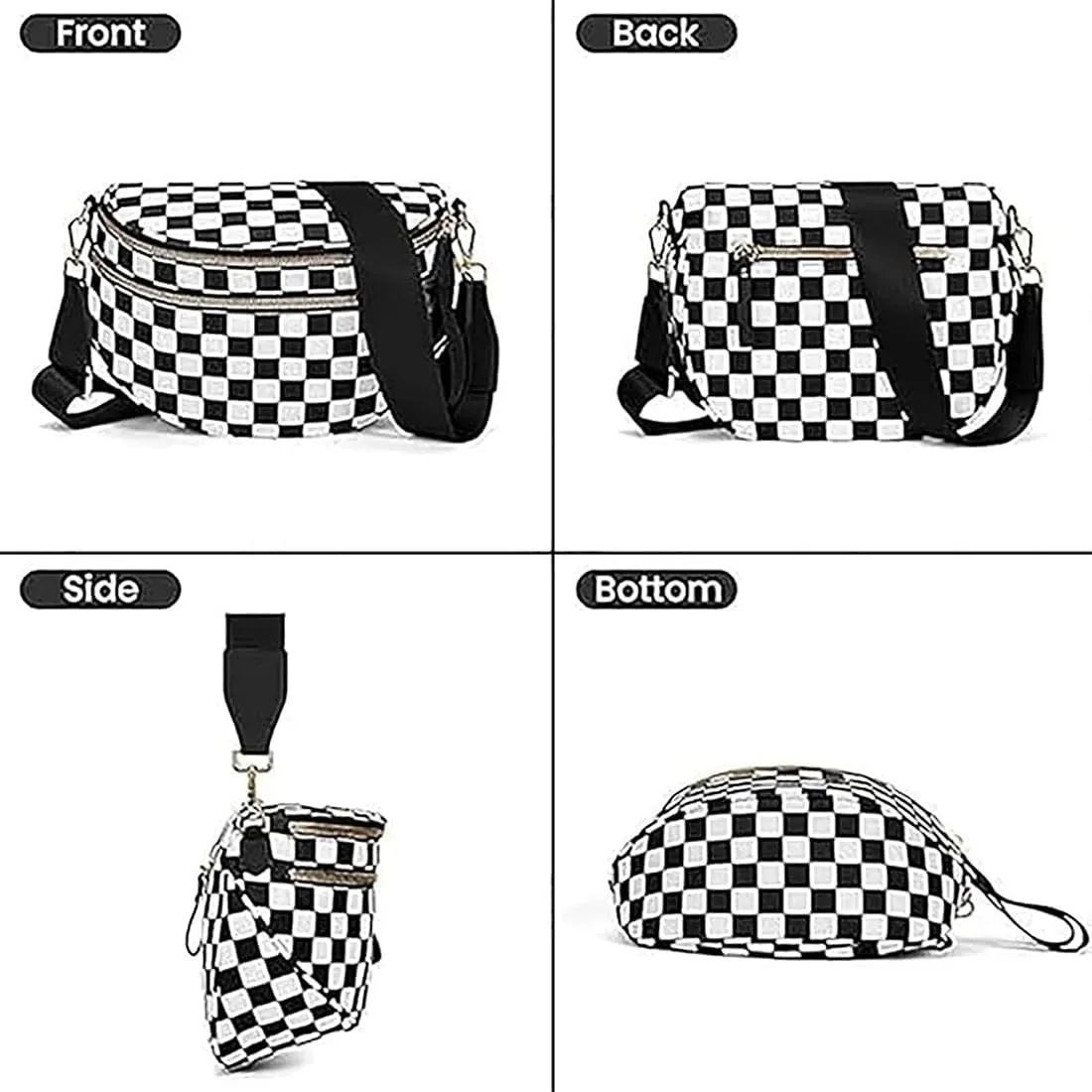 Lumeva Checkered Bum Bag, 2025 New Checkered Crossbody Bag for Women, Spacious Stylish Bumbag with Shoulder Straps (E)