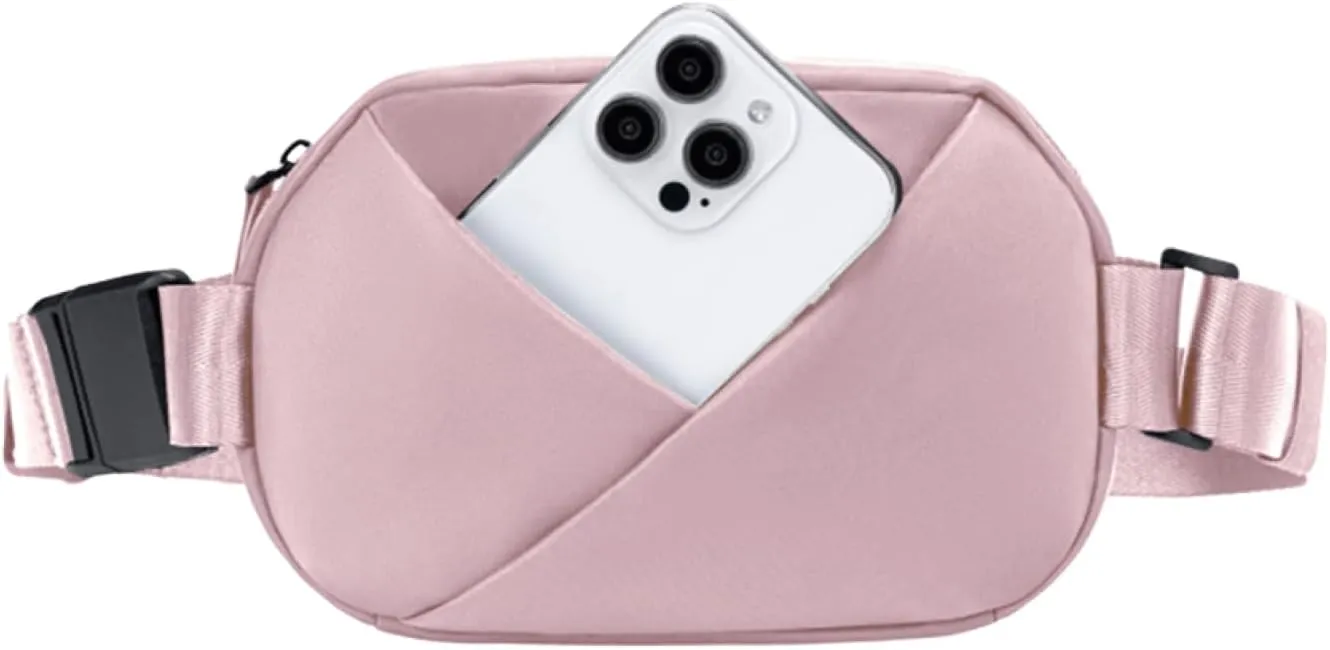 Lux & Nyx Origami Belt Bag and Sling Bag - Black Ultra Satin - Daily and Travel Multi-compartment Belt Bag Convertible to Sling and Crossbody Bag - Stain and Weather Resistant (Hopeful Pink)