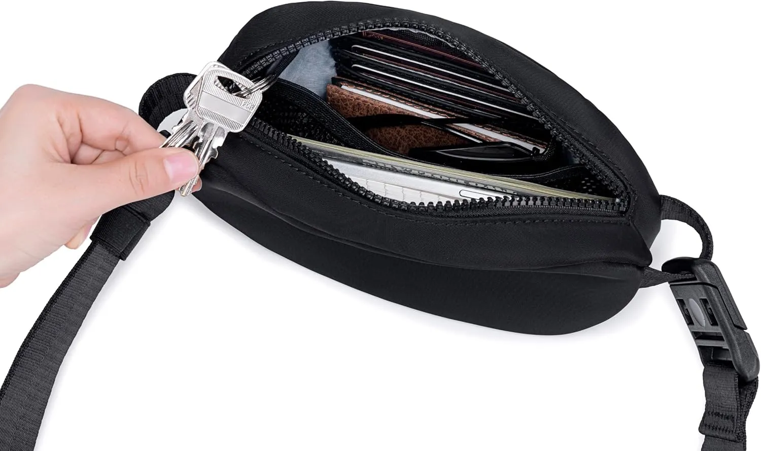 Lux & Nyx Origami Belt Bag and Sling Bag - Black Ultra Satin - Daily and Travel Multi-compartment Belt Bag Convertible to Sling and Crossbody Bag - Stain and Weather Resistant (Sepia)