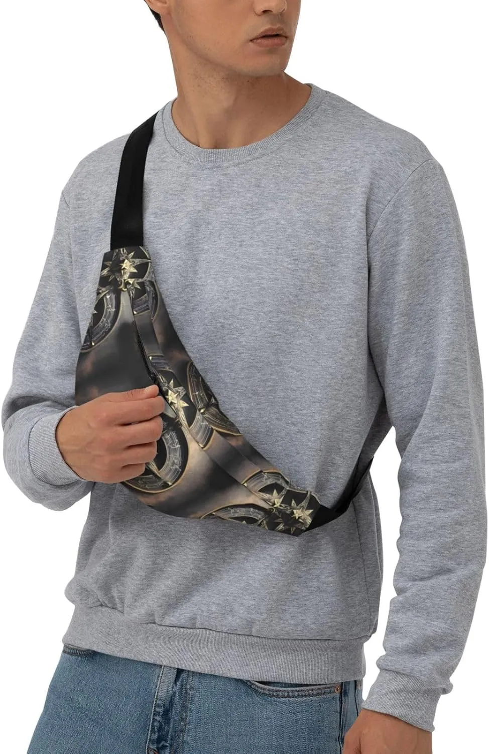 Magical Design Norse Runes Compass Print Large Crossbody Fanny Pack, Cute Waterproof Waist Pack Belt Bag For Men, Women, Stylish Running Accessory