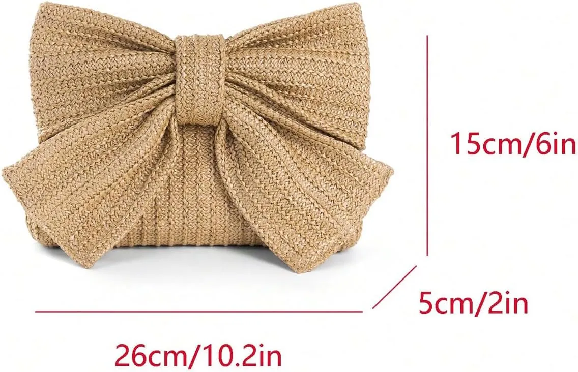 MakeMeChic Women's Straw Bow Crossbody Handbag Metal Chain Summer Satchel Bag
