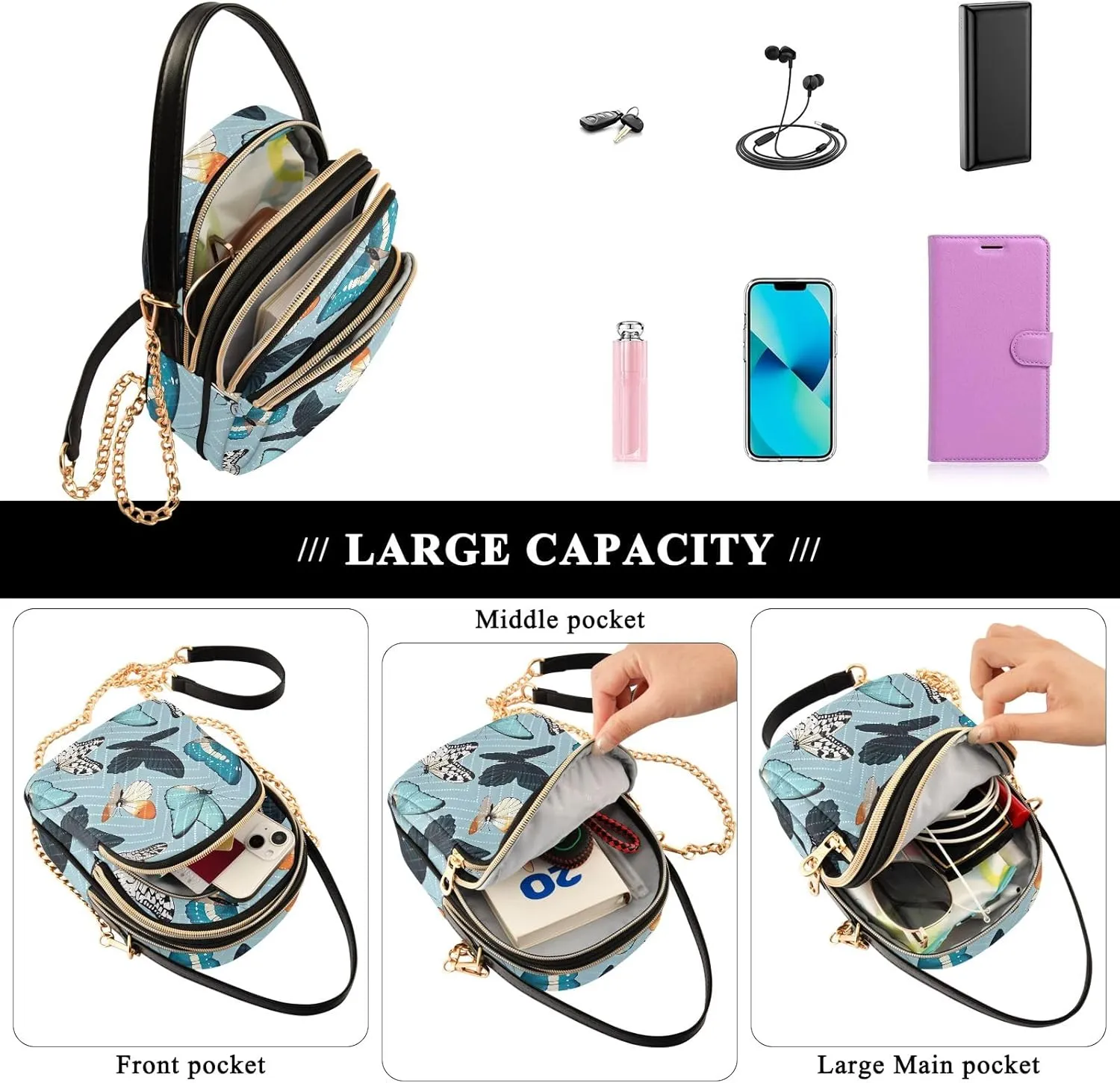 Mardi Gras Mask Colorful Small Crossbody Bags for Women Trendy Phone Bag