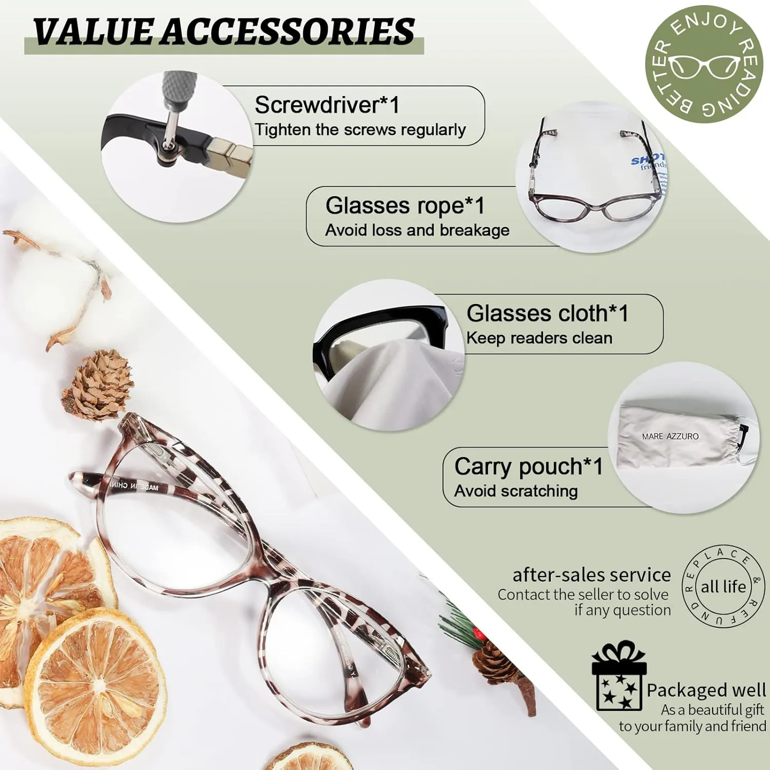 MARE AZZURO Designer Reading Glasses Women Cute Round Readers 1.0 1.25 1.5 1.75 2.0 2.25 2.5 2.75 3.0 3.5 4.0