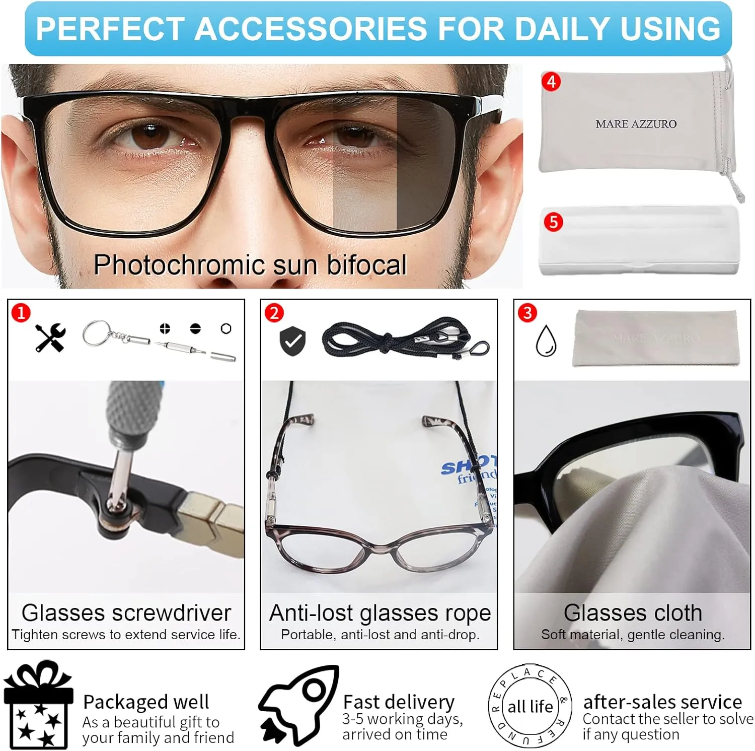 MARE AZZURO Photochromic Bifocal Reading Glasses Men Blue Light Blocking Readers Sunglasses 1.0 1.5 2.0 2.5 3.0 3.5 4.0
