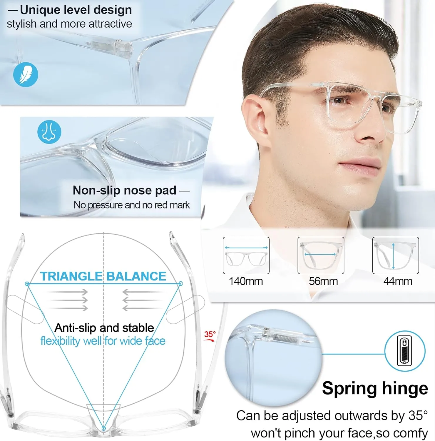 MARE AZZURO Photochromic Reading Glasses Men Blue Light Blocking Oversized Square Readers 1.0 1.5 2.0 2.5 3.0 3.5 4.0