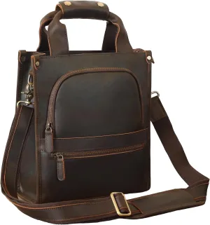 Masa Kawa Vintage Leather Crossbody Messenger Bag Men Women 11" Tablet Shoulder Bag Handbag Work Purse