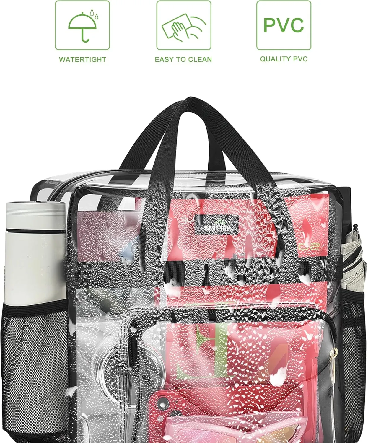 MAY TREE Clear Bag for Stadium Events, 12x6x12 Clear Tote Bag with Removable Strap, Transparent Bag for Concert Sports Festival, White Guita-Strap