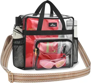 MAY TREE Clear Bag for Stadium Events, 12x6x12 Clear Tote Bag with Removable Strap, Transparent Bag for Concert Sports Festival, White Guita-Strap