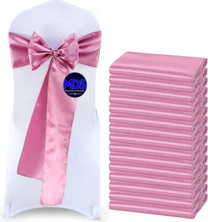 MDS Pack of 100 PCS Satin Chair Sashes Charmeuse Sateen Dining Chair Bows Ribbon Ties Back Sash for Wedding Party Birthday Home Hotel Restaurant Banquet Decoration (7 x 108 Inch, Dusty Pink)
