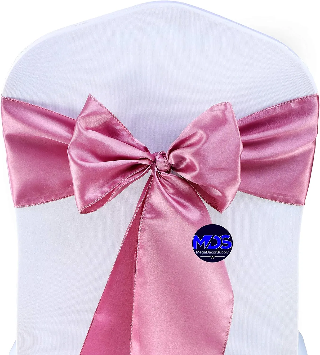 MDS Pack of 100 PCS Satin Chair Sashes Charmeuse Sateen Dining Chair Bows Ribbon Ties Back Sash for Wedding Party Birthday Home Hotel Restaurant Banquet Decoration (7 x 108 Inch, Dusty Pink)