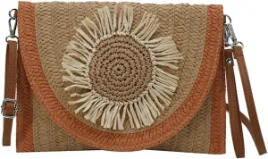 Medium Straw Crossbody Bag Summer Clutch Purses Beach Shoulder Bags Flower Straw Clutch Purse for Summer Vacation