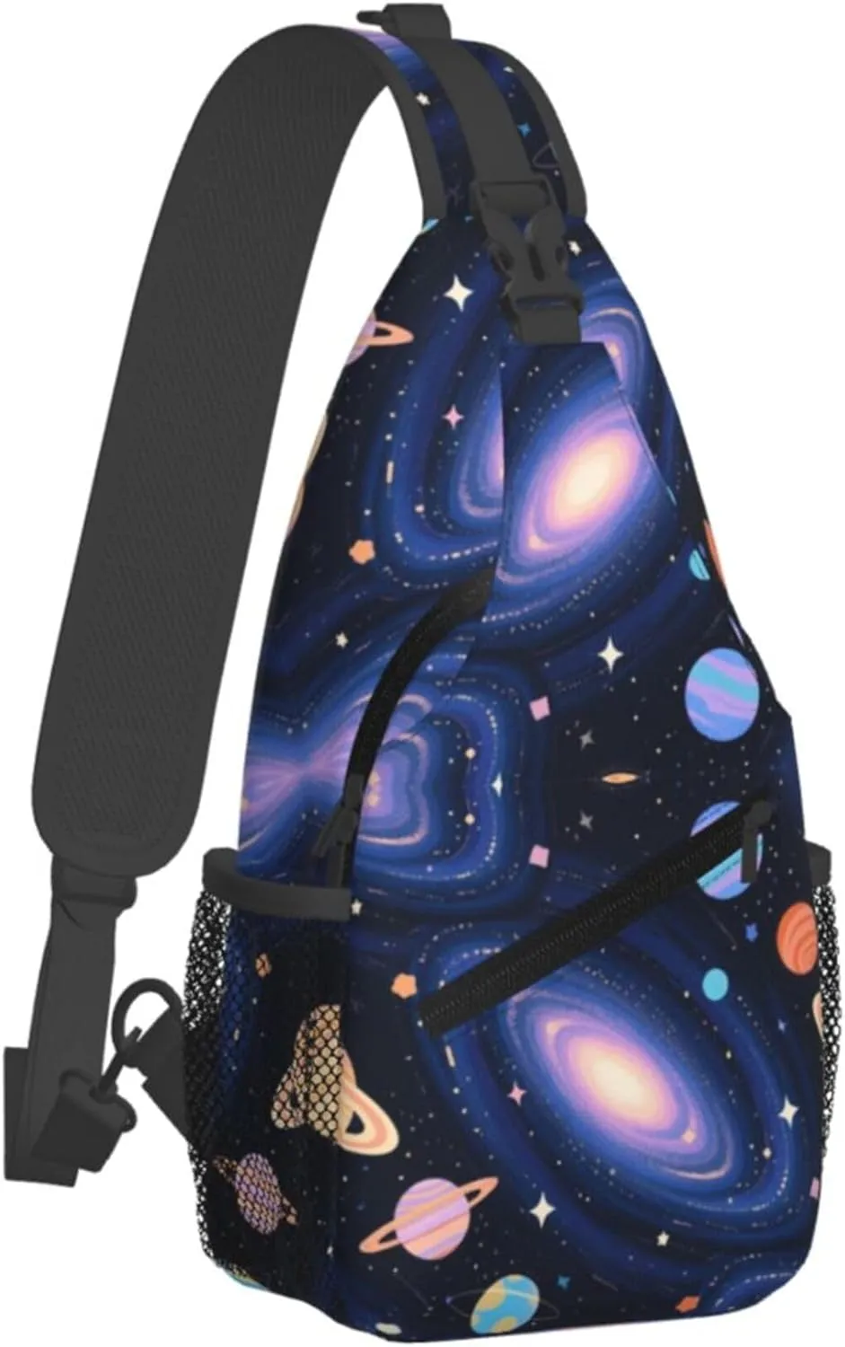 Men Sling Backpack Packable Unbalance Chest Day Bag - Solar System Galaxy Space Planet Art Multipurpose Anti-Theft Rucksack Messenger Bag With Adjustable Shoulder Strap