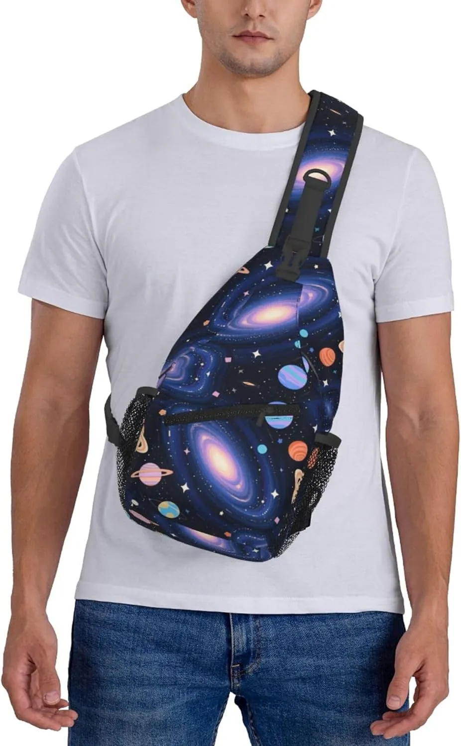 Men Sling Backpack Packable Unbalance Chest Day Bag - Solar System Galaxy Space Planet Art Multipurpose Anti-Theft Rucksack Messenger Bag With Adjustable Shoulder Strap