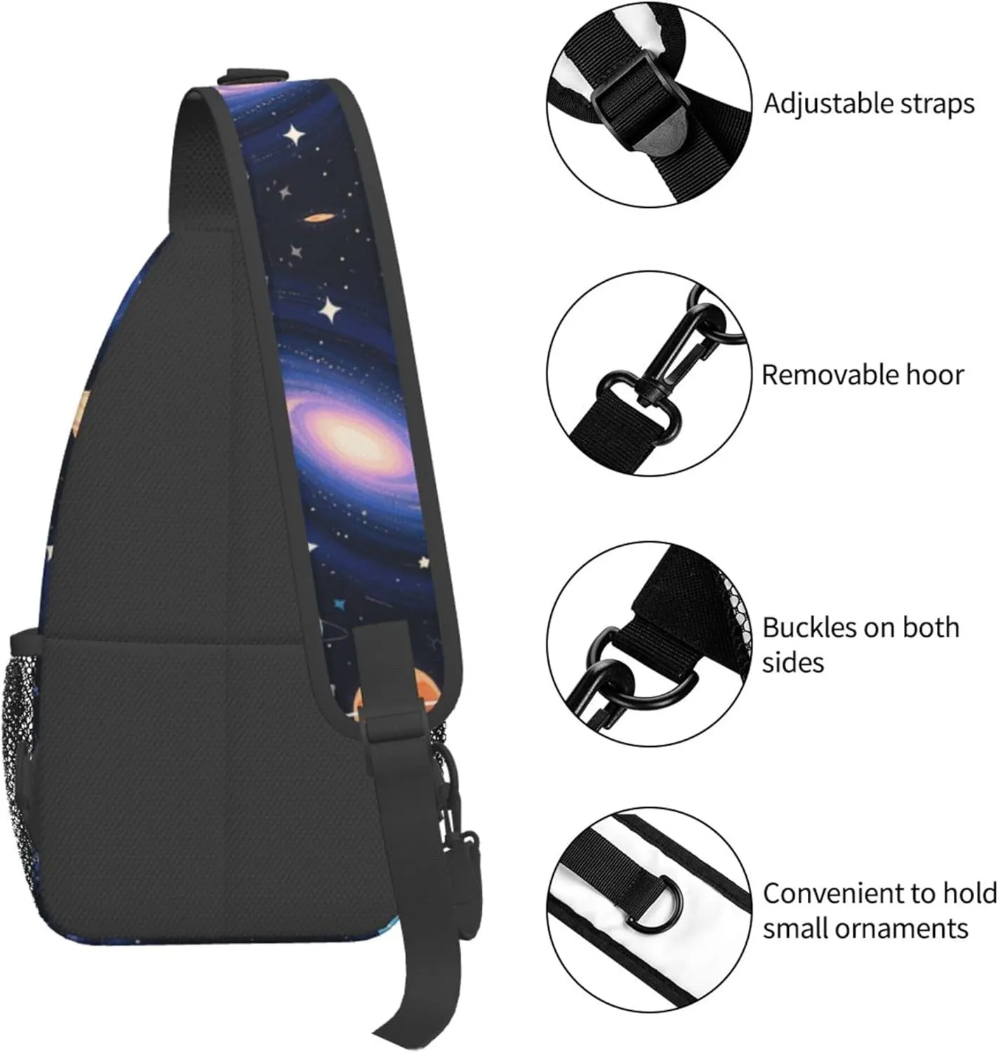 Men Sling Backpack Packable Unbalance Chest Day Bag - Solar System Galaxy Space Planet Art Multipurpose Anti-Theft Rucksack Messenger Bag With Adjustable Shoulder Strap